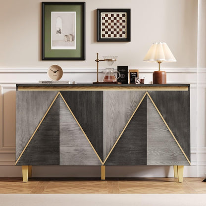 ya 28 10.13 baidi 60 Gray Retro Buffet Cabinet - 4 Dimensional Effect Doors, Adjustable Shel