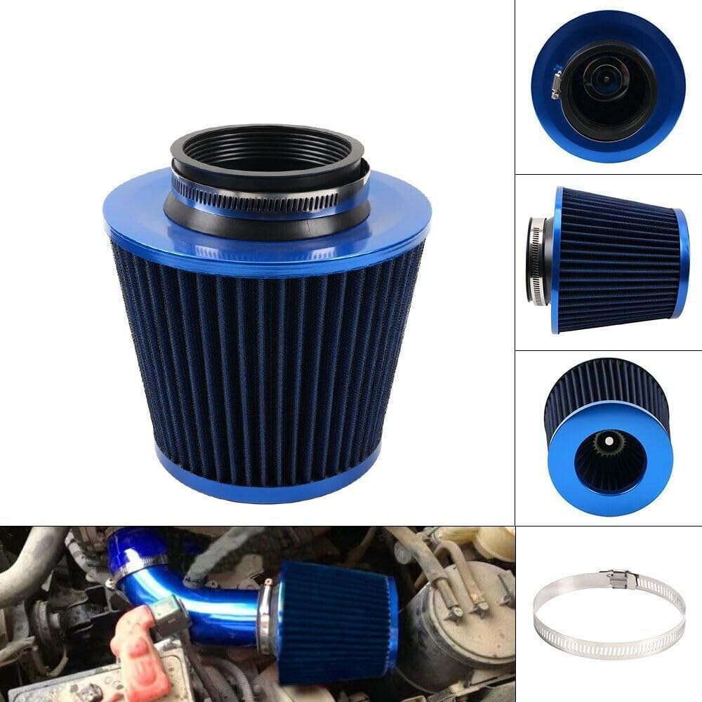 ya 13 9.15 baidi 3 76mm Inlet Car Truck Cold Air Intake Cone Replacement Dry Air Filter Blue