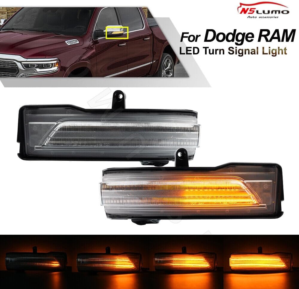 ya 4 8.10 For 2019-2022 for Dodge for Ram 1500 DT Trucks Dynamic LED Side Mirror Turn Signal Lights 