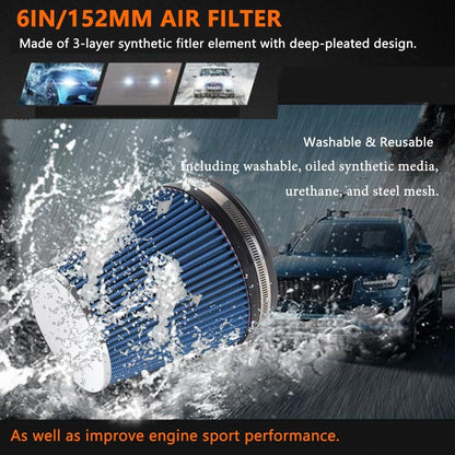 ya 13 9.15 baidi 6inch 152mm BLUE High Flow Inlet Cold Air Intake Cone Replacement Dry Air Filter
