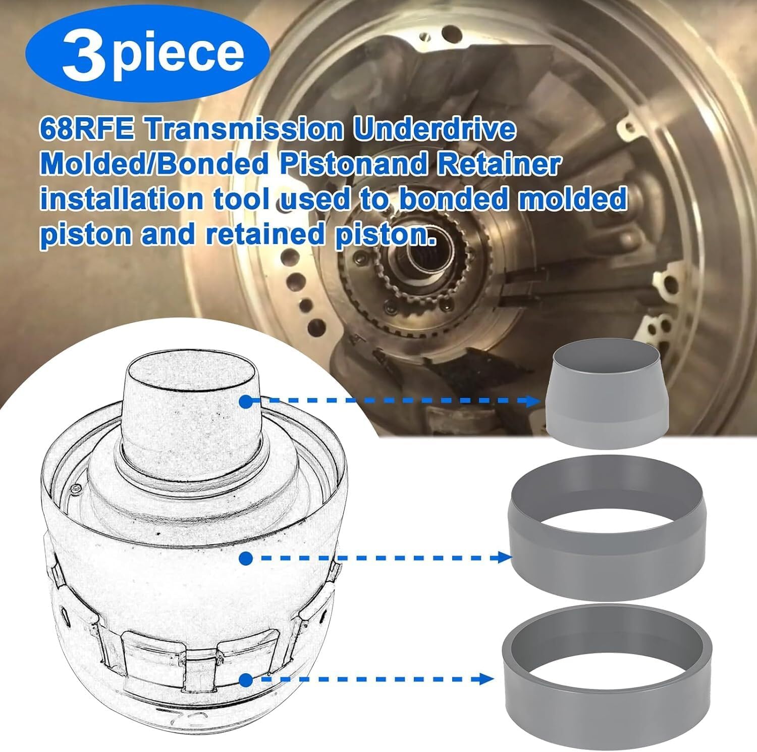ya 6 8.14 3PCS 68RFE Transmission Underdrive Piston Retainer Install Tool for Dodge