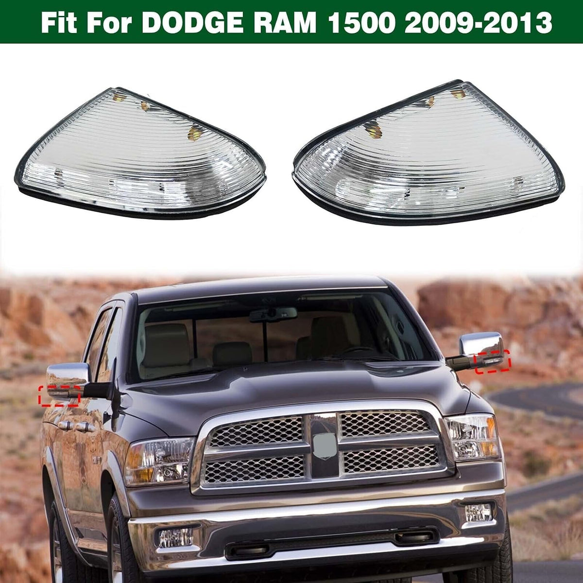 ya 11 9.14 baidi1Pair Side Mirror Turn Signal Puddle Light Lamp Fit for Dodge for Ram 1500 2009-2013