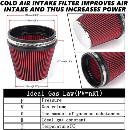 ya 13 9.15 baidi RED 6 152mm Inlet Air Filter Truck Air Intake Cone Replacement Dry 6 Tall