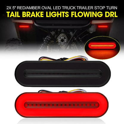 ya 13 9.15 baidi 2pcs Flowing 5 Red/Amber Oval LED Truck Trailer Stop Turn Tail Brake Light