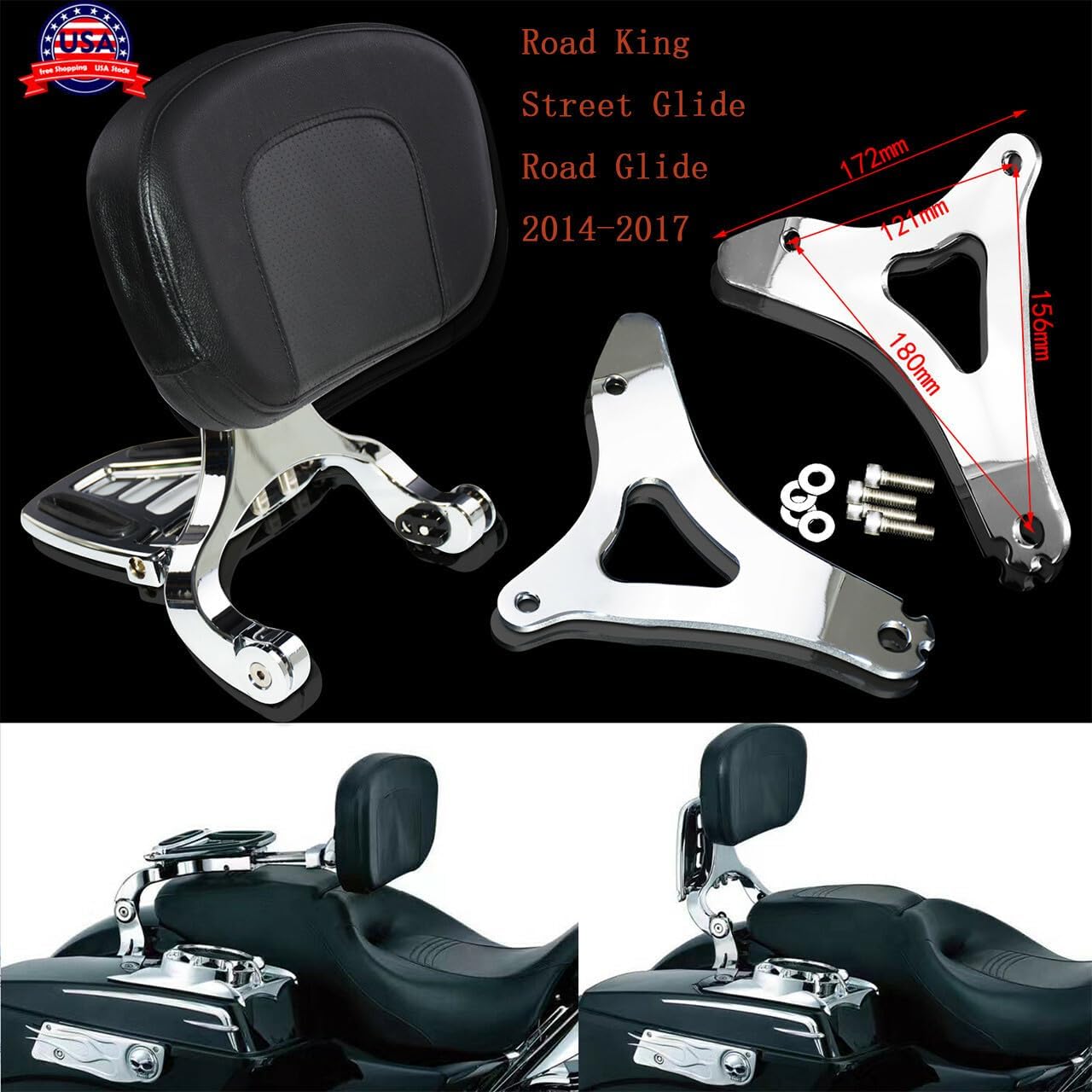 ya 6 8.14 Adjustable Driver & Passenger Backrest Fit for Harley Touring Road King 14-2022