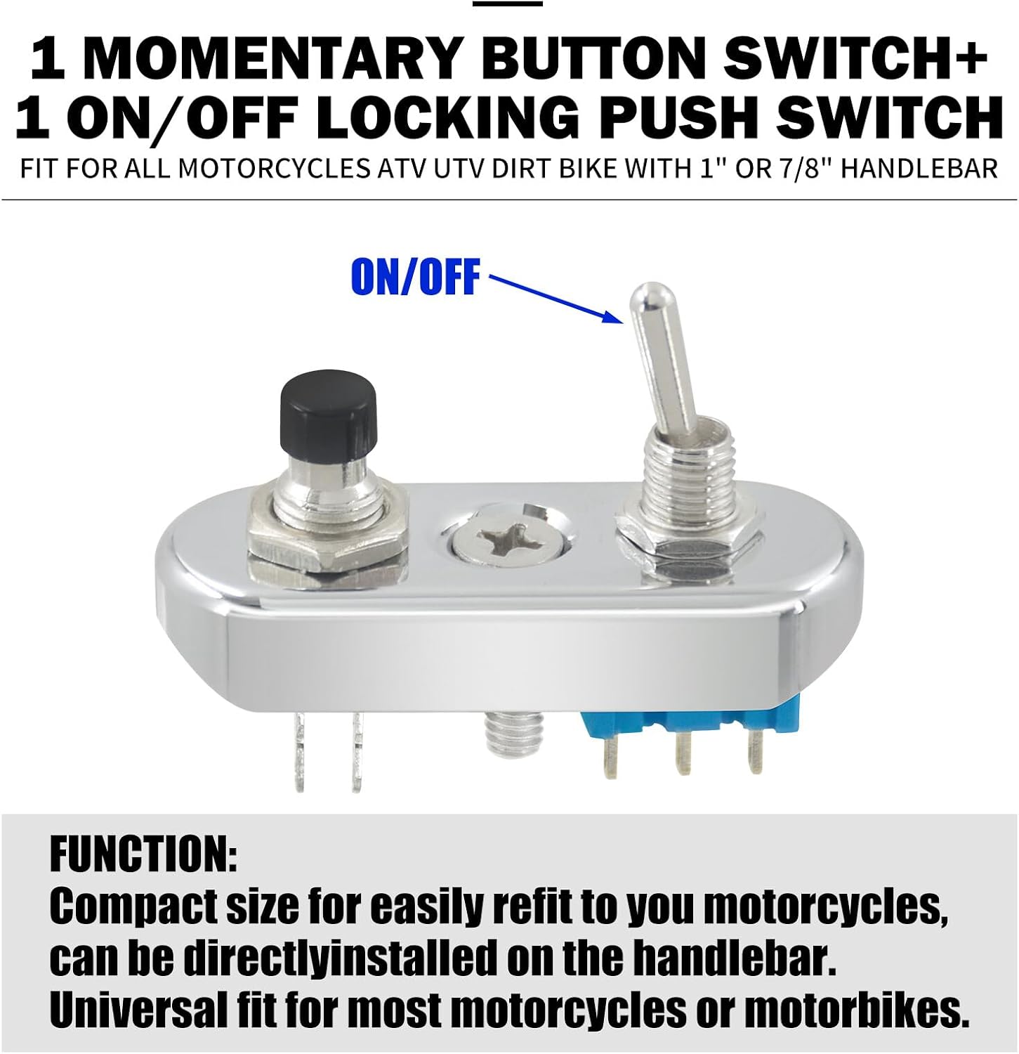 ya 4 8.24 baidi Chrome for Mini Control Toggle Push Switch ON/OFF Button For Universal 1 Handlebar