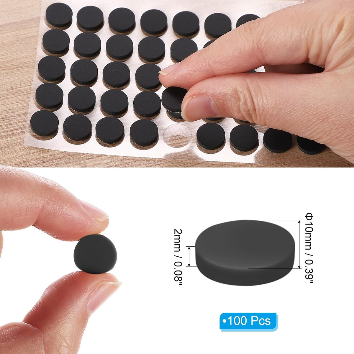 ya 26 10.21 baidi 0.39 Diameter Cabinet Door Bumpers, 100 Pcs Door Stoppers, Black