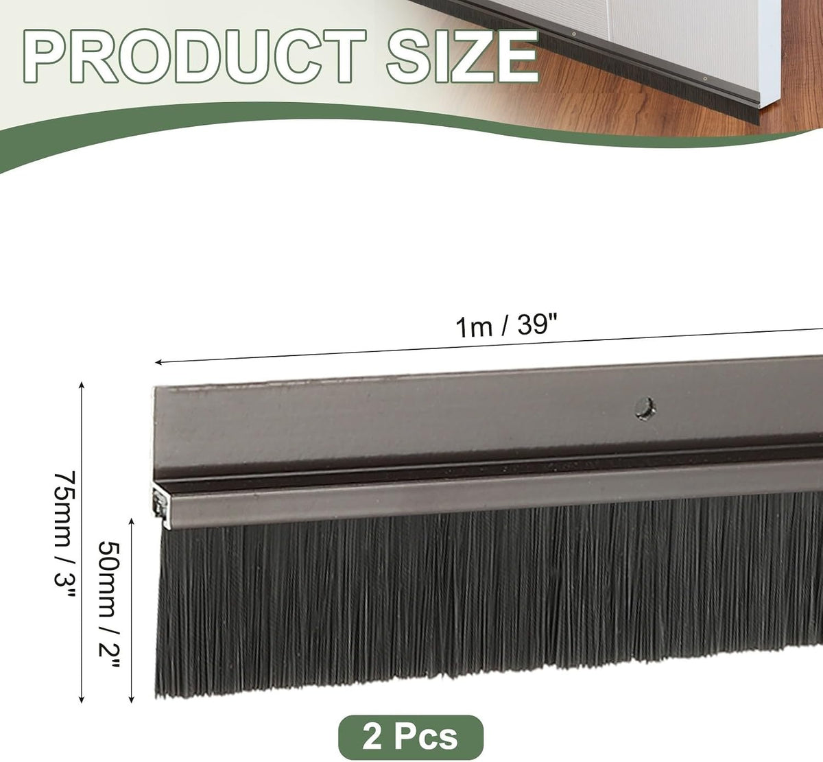 ya 26 10.21 baidi Door Sweep Brush Sweeps 2 Black PP Brush 39L x 3W -H-Shape(2 Pcs, Brown)