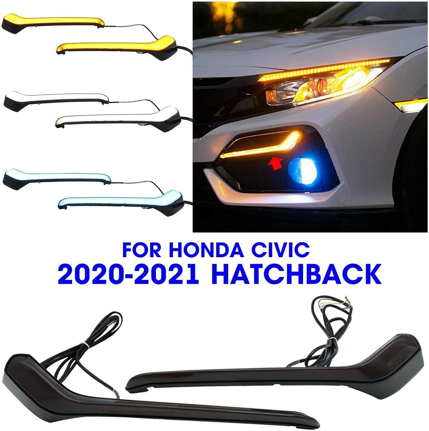 ya 4 8.24 baidi for Honda Civic 2020-2021 Hatchback 2pcs LED Driving Lights Turn Signal Lamp AT