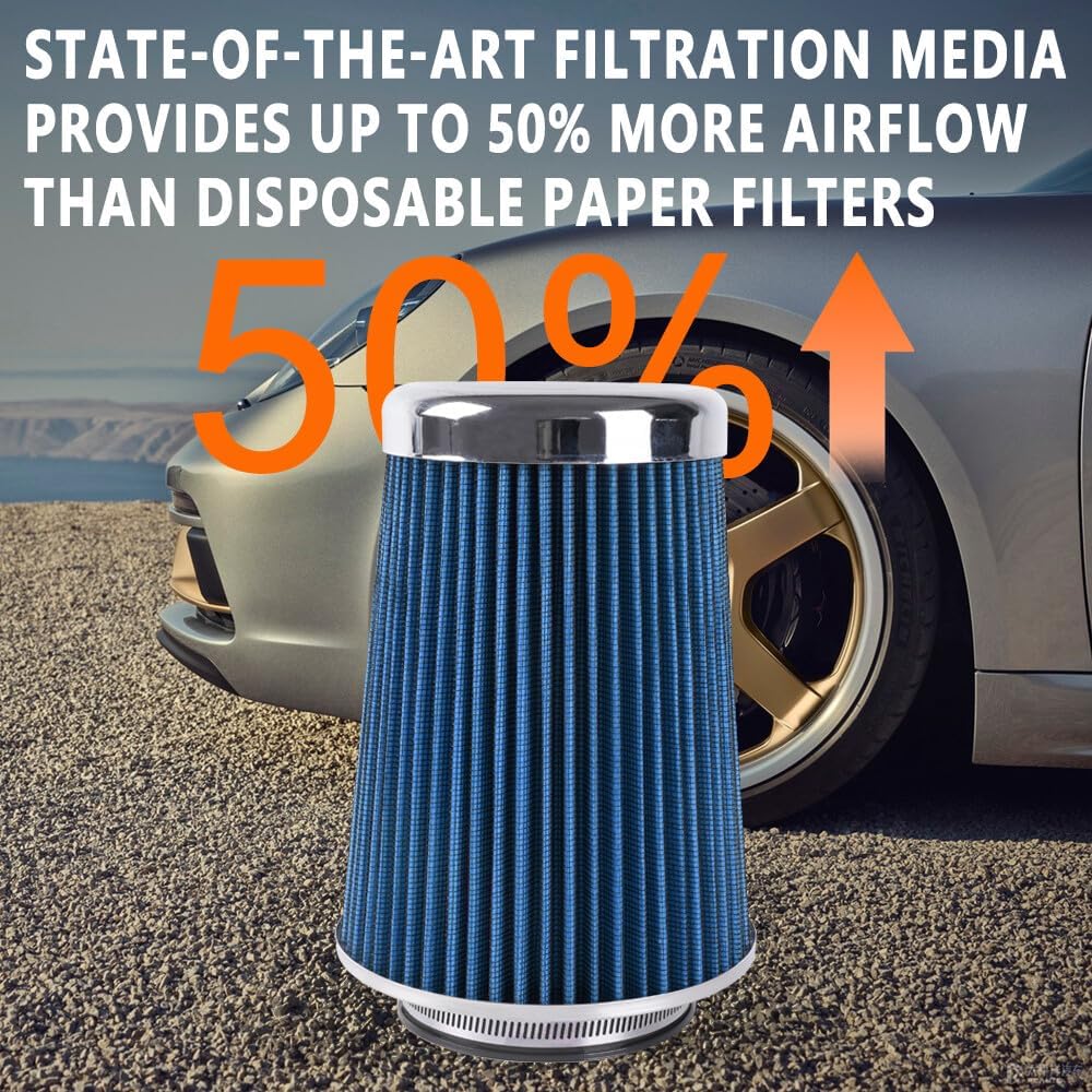 ya 13 9.15 baidi High Flow Per for MAN ce Cold Air Intake Air Filter 3, 3.5, 4 Inlet, 7.8 Tall
