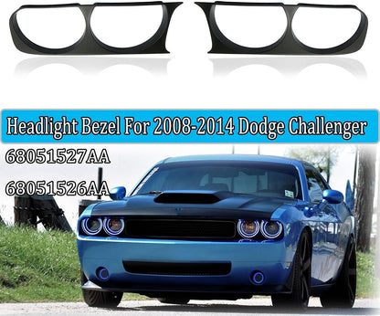 ya 7 8.24 baidi Pair Black Headlight Bezel for 2008-2014 for Dodge for Challenger Left + Right