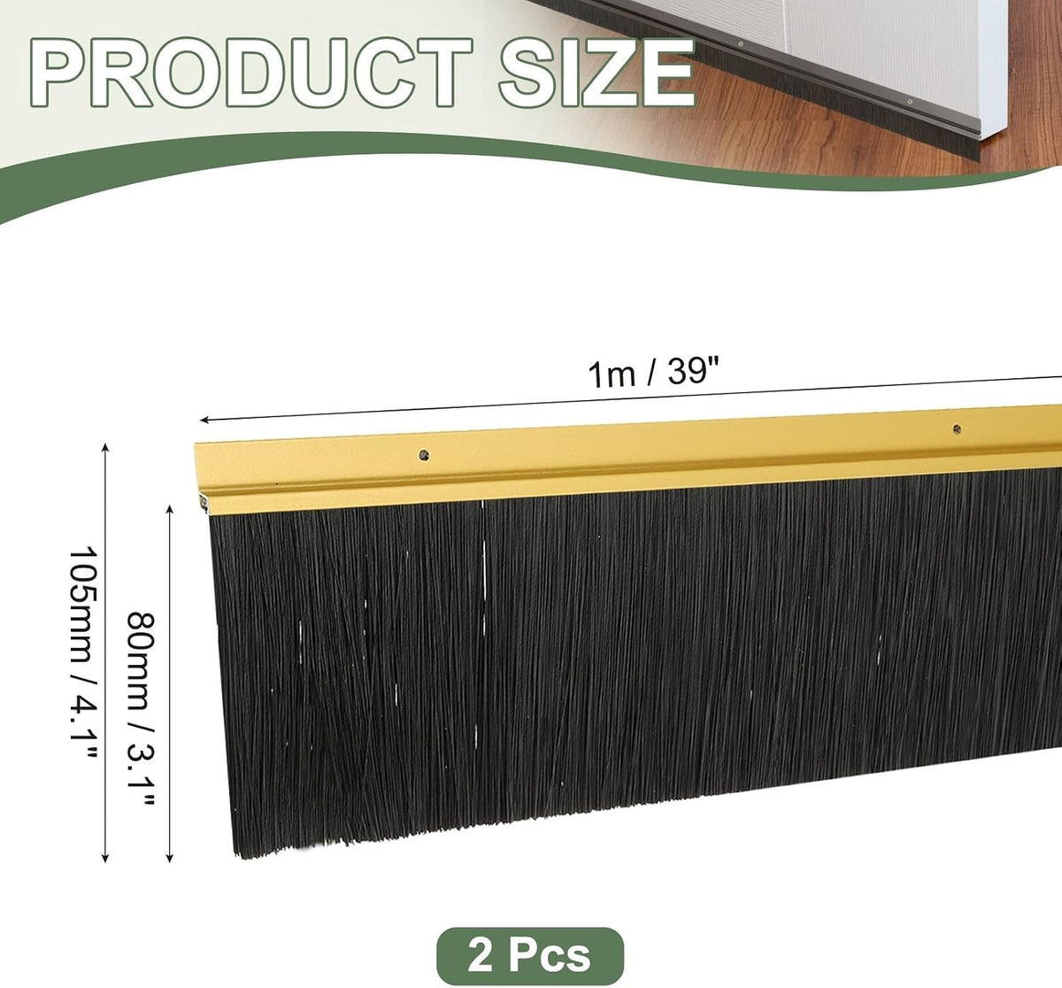 ya 26 10.21 baidi Door Sweep Brush Sweeps 3.1 Black PP Brush 39L x 4.1W -H-Shape(2 Pcs, Gold)