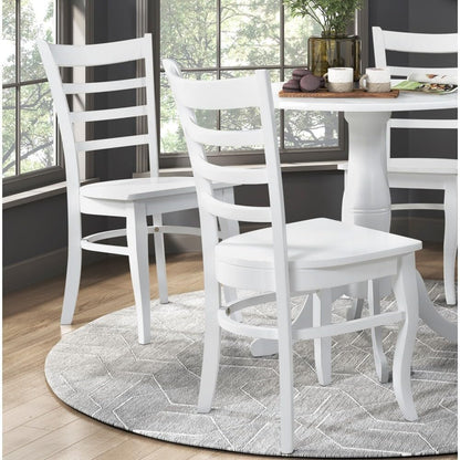 ya 28 10.13 baidi Farmhouse Dining Set 5pc,White Finish, Round Table w/4 Wooden Ladder-Back C