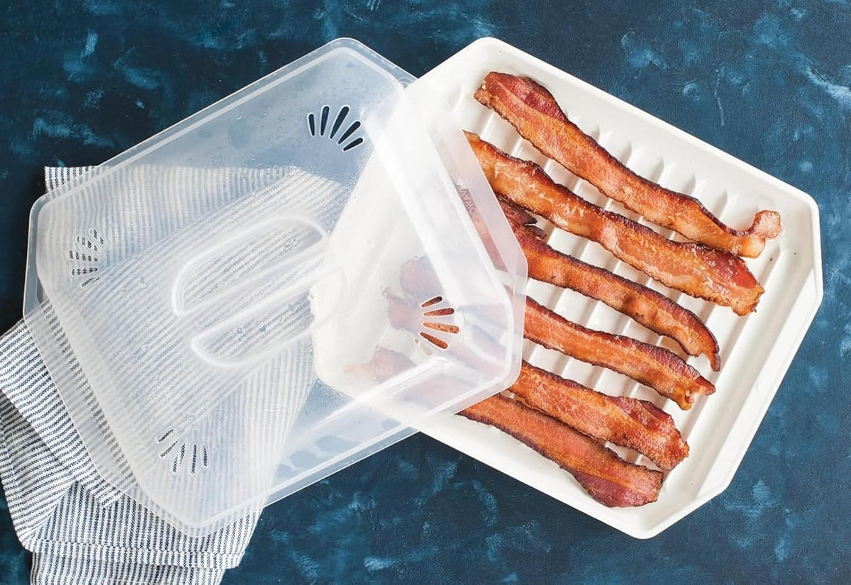 ya 14 9.20 baidi Bacon Rack with Lid, 10.25x8x2 Inches, White£¬ 1 Ounces£¬ 0.5 Liters-1