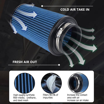 ya 13 9.15 baidi 3 3.5 4 Cold Air Intake Filter Inlet 3 Sizes in 1 10.5 Tall Universal Blue