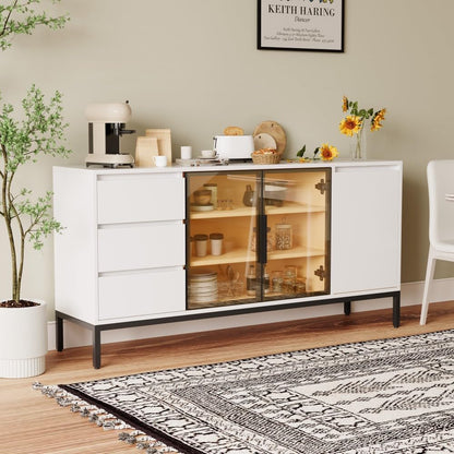 ya 28 10.13 baidi White Buffet Cabinet - Storage, Doors + 3 Drawers, Pantry/Console for Kitch