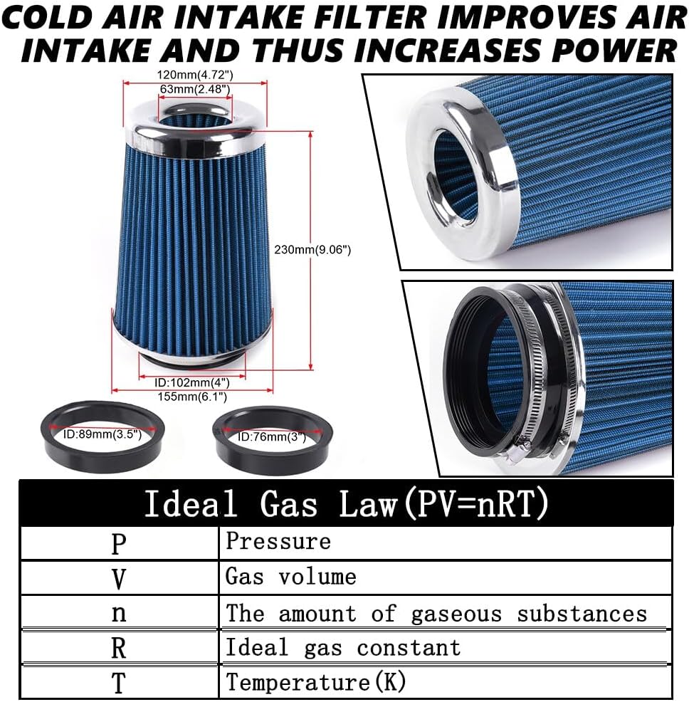 ya 13 9.15 baidi 3 3.5 4 Cold Air Intake Filter Inlet 3 Sizes in 1 9 Tall Blue Universal