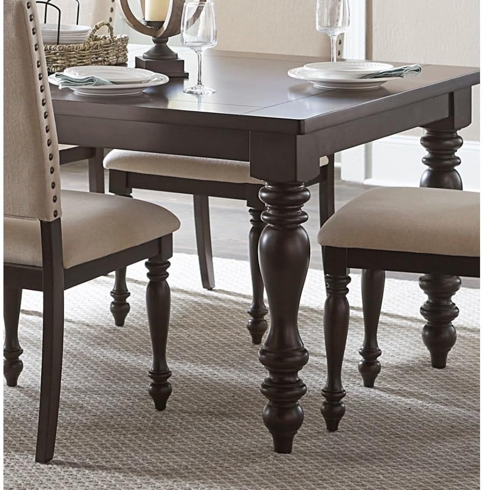 ya 28 10.13 baidi Brown Finish Table 7pc Dining Set w Leaf Beige 6X Side Chairs