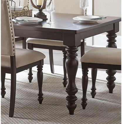 ya 28 10.13 baidi Brown Finish Table 7pc Dining Set w Leaf Beige 6X Side Chairs