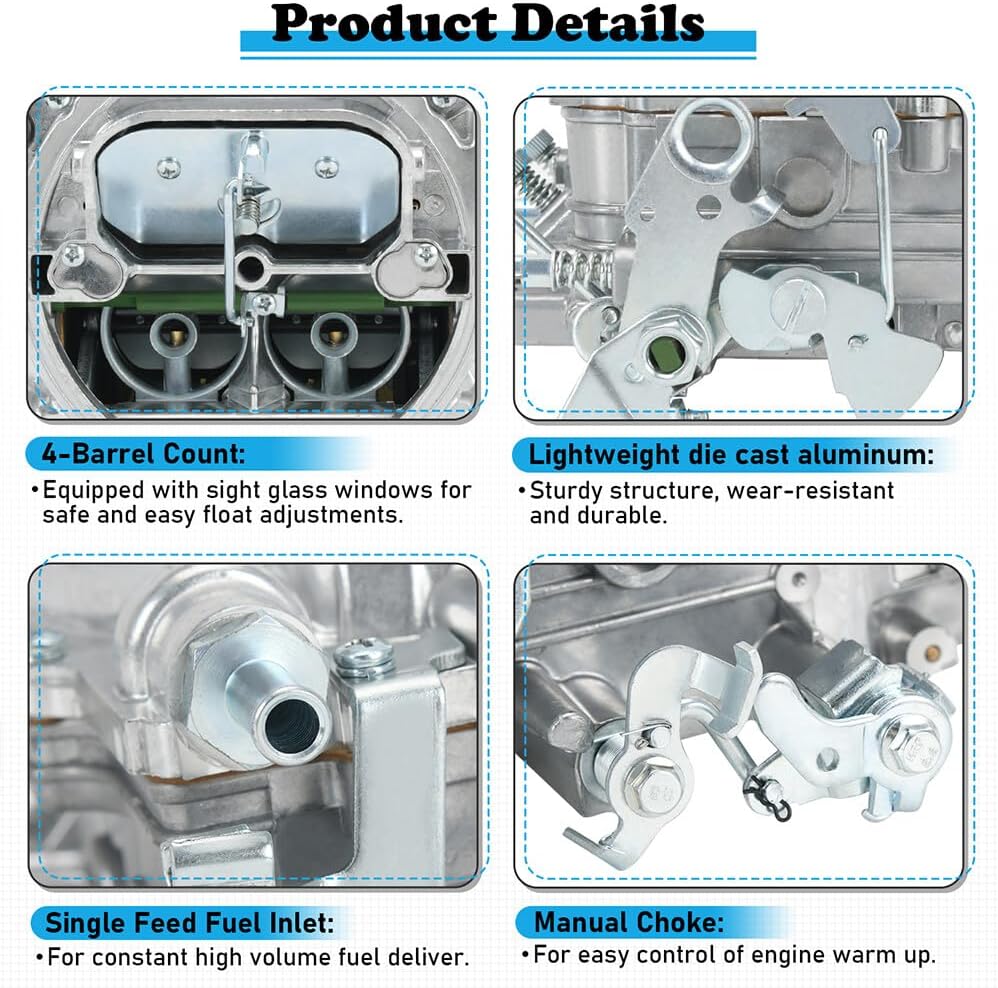ya 2 8.15 4 Barrel Carburetor for MAN ual Choke Square Bore For 1405 Performer 600 CFM