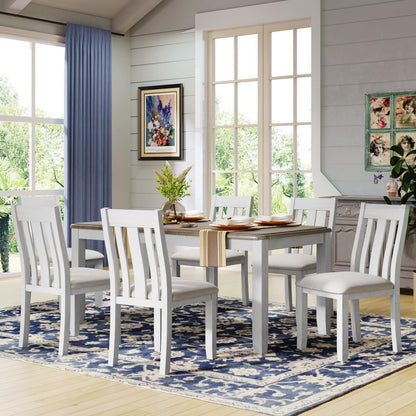 ya 28 10.13 baidi 7-Piece Dining Set Retro w/Extendable Table & 6 Upholstered Chairs - Brown+