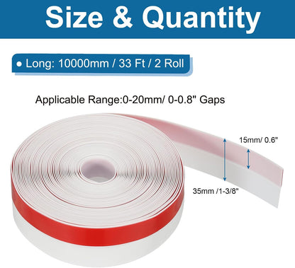 ya 26 10.21 baidi 2 Roll 33 ft x 1-3/8 Width Self Adhesive Silicone Seal Strip, White