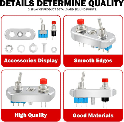 ya 4 8.24 baidi Chrome Control Button Toggle Push Switch ON/OFF/ON For Universal 1 7/8 Handlebar