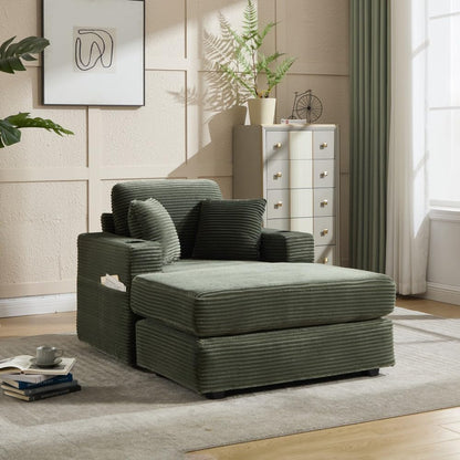 ya 28 10.13 baidi Corduroy Upholstered Chaise Sofa,Detachable Cushions for Living Room