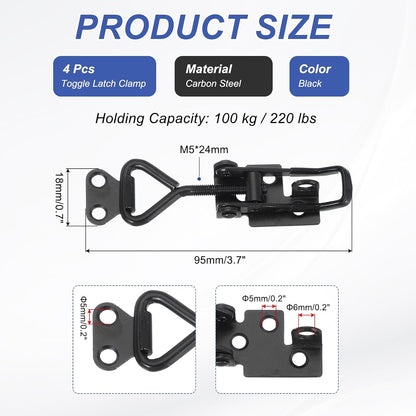 ya 26 10.21 baidi 4 Pcs Toggle Latch Clamp 4001 Carbon Steel with Lock Hole 220Lbs ing, Black