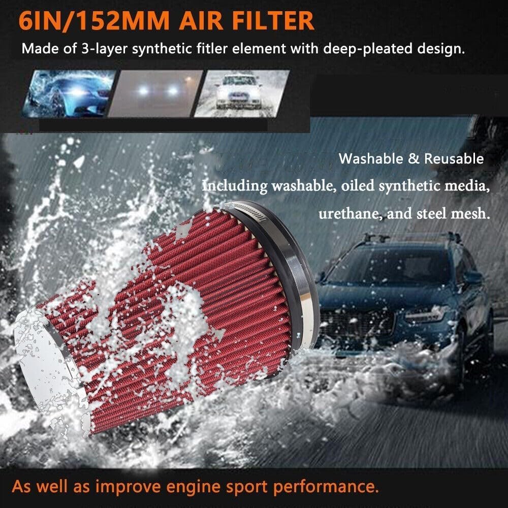 ya 13 9.15 baidi 6 152mm Universal Inlet Truck Air Intake Cone Replacement Dry Air Filter RED