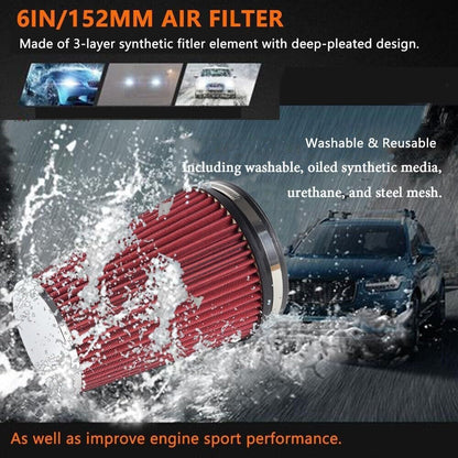 ya 13 9.15 baidi 6 152mm Universal Inlet Truck Air Intake Cone Replacement Dry Air Filter RED