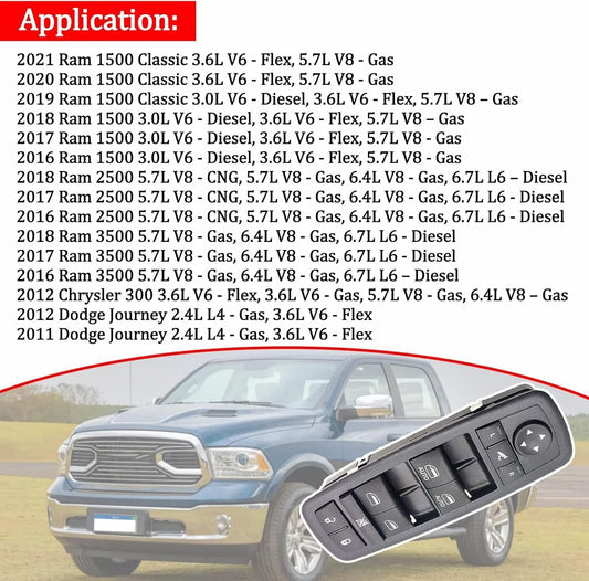 ya 5 8.10 Driver Side Master Power Window Switch 11 Pin for 2016-2018 for Ram 1500 2500 3500