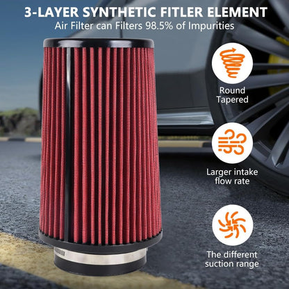 ya 13 9.15 baidi 3 3.5 4 Cold Air Intake Filter Inlet 3 Sizes in 1 10.5 Tall Universal Red