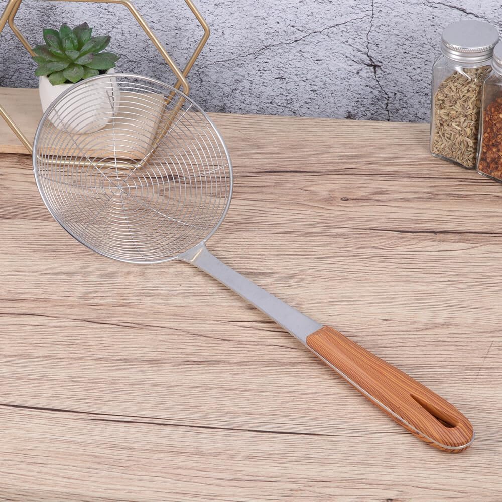 ya 14 9.20 baidi Wood Grain Handle Wire Leak Noodles Strainer Basket Metal Pasta Spoon-1