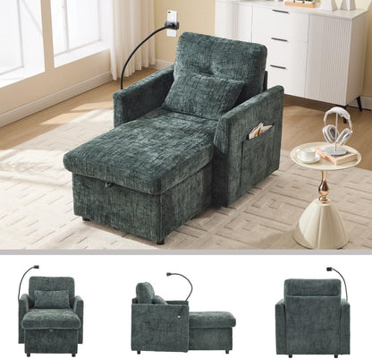 ya 28 10.13 baidi Emerald Chenille Multifunctional Lazy Sofa Recliner - Storable Backrest