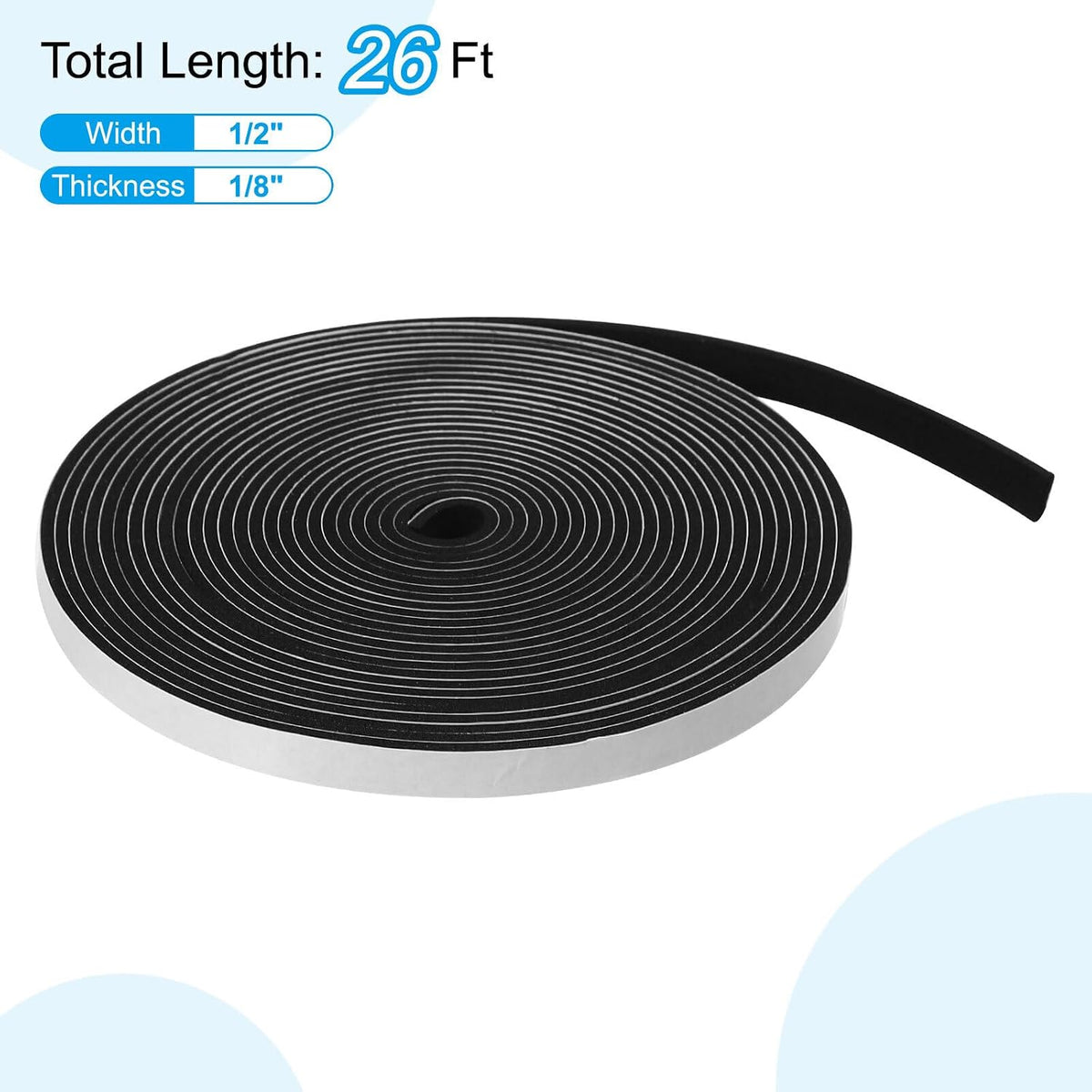 ya 26 10.21 baidi Weather Stripping Door Seal Strip, 1 Roll 1/2 Inch x 1/8 Inch x 26 Ft Black