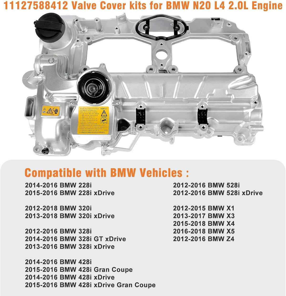 ya 11 9.14 baidiN20 Aluminum Valve Cover with Gasket Bolts Kit & Oil Cap for BMW 2012-2018 528i