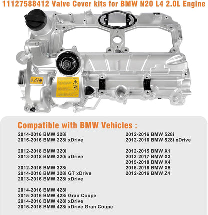 ya 11 9.14 baidiN20 Aluminum Valve Cover with Gasket Bolts Kit & Oil Cap for BMW 2012-2018 528i