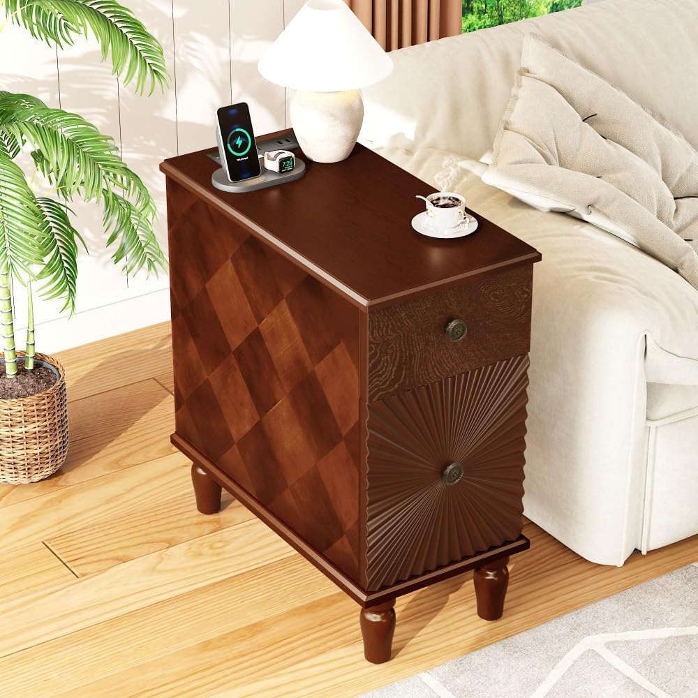 ya 28 10.13 baidi for Living Room Modern 2 Drawer Sofa Side Table, Narrow Side Table, Nightst