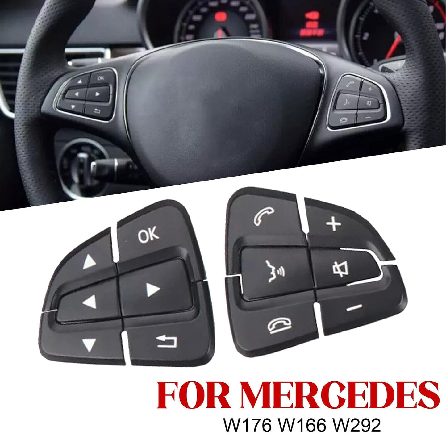 ya 6 8.14 1Pair for Mercedes W176 W166 W292 L& R Steering Wheel Switch Button Black Cover