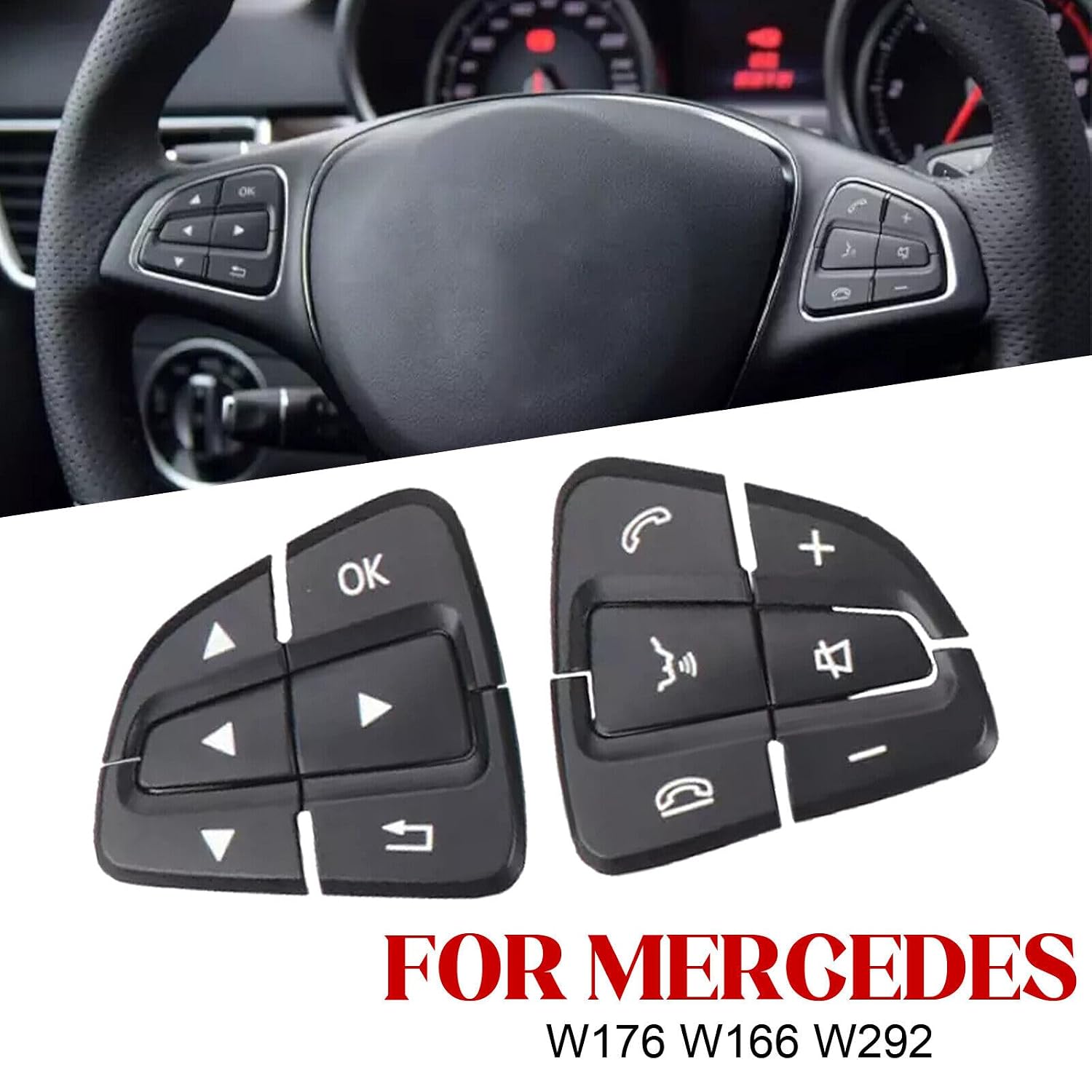 ya 6 8.14 1Pair for Mercedes W176 W166 W292 L& R Steering Wheel Switch Button Black Cover