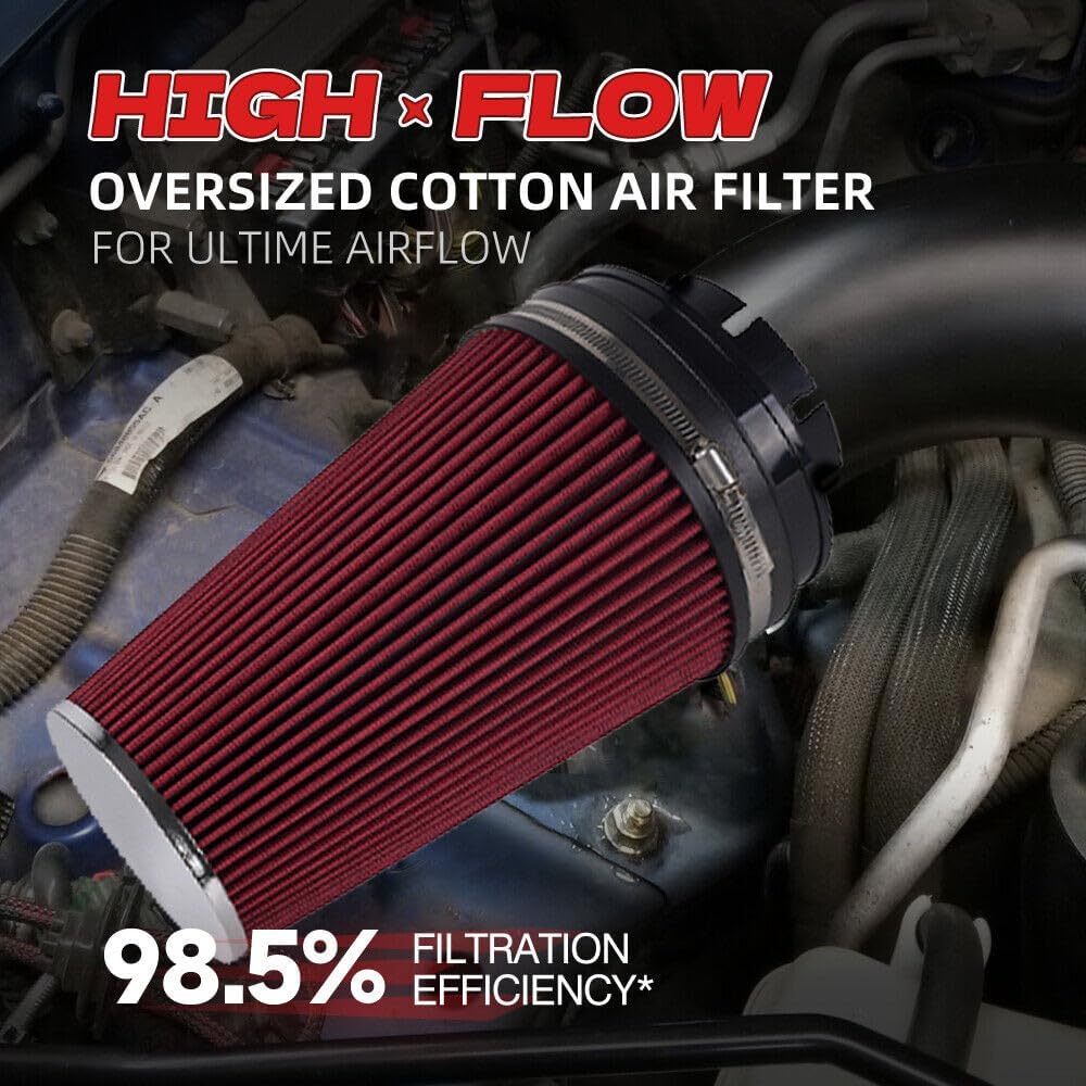 ya 13 9.15 baidi 4'' 102mm Long High Flow Inlet Cone Red Dry Filter Cold Air Intake Replacement