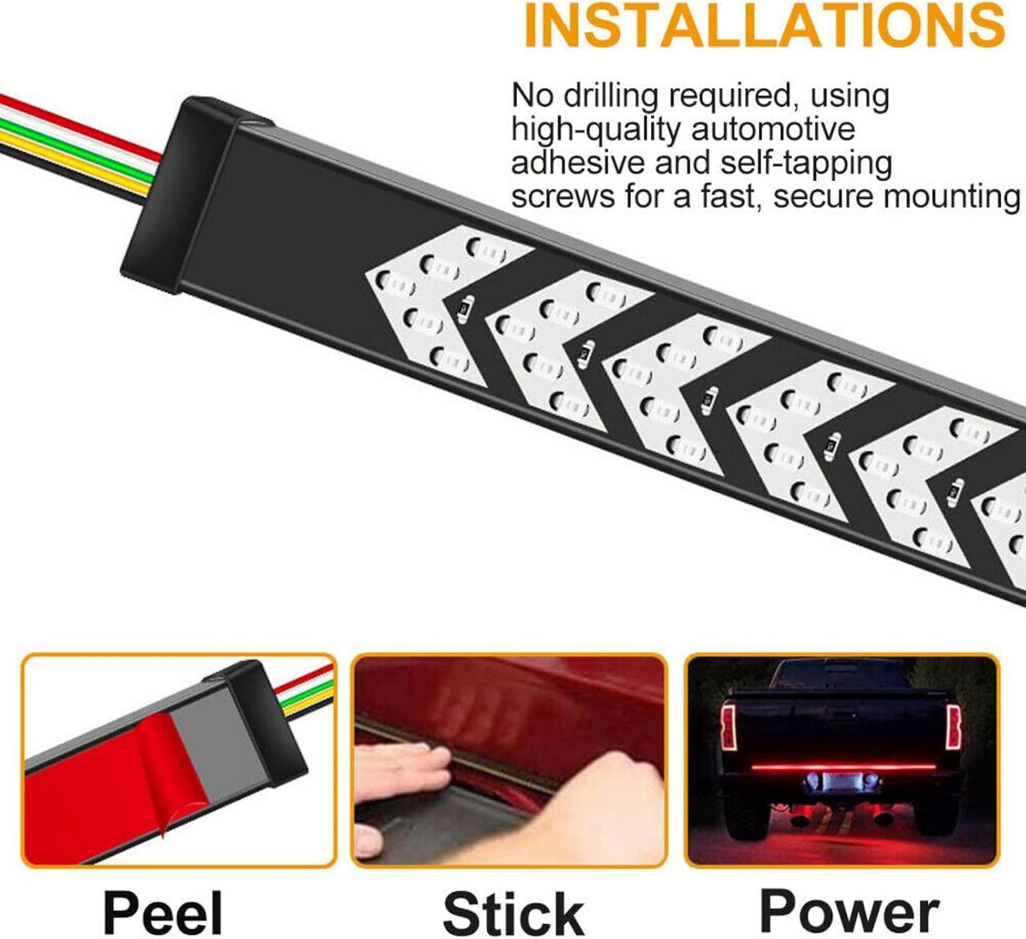 ya 4 8.24 baidi 60 inch Truck Tailgate Light Bar DC 12V Function Red/Yellow LED Light Strip
