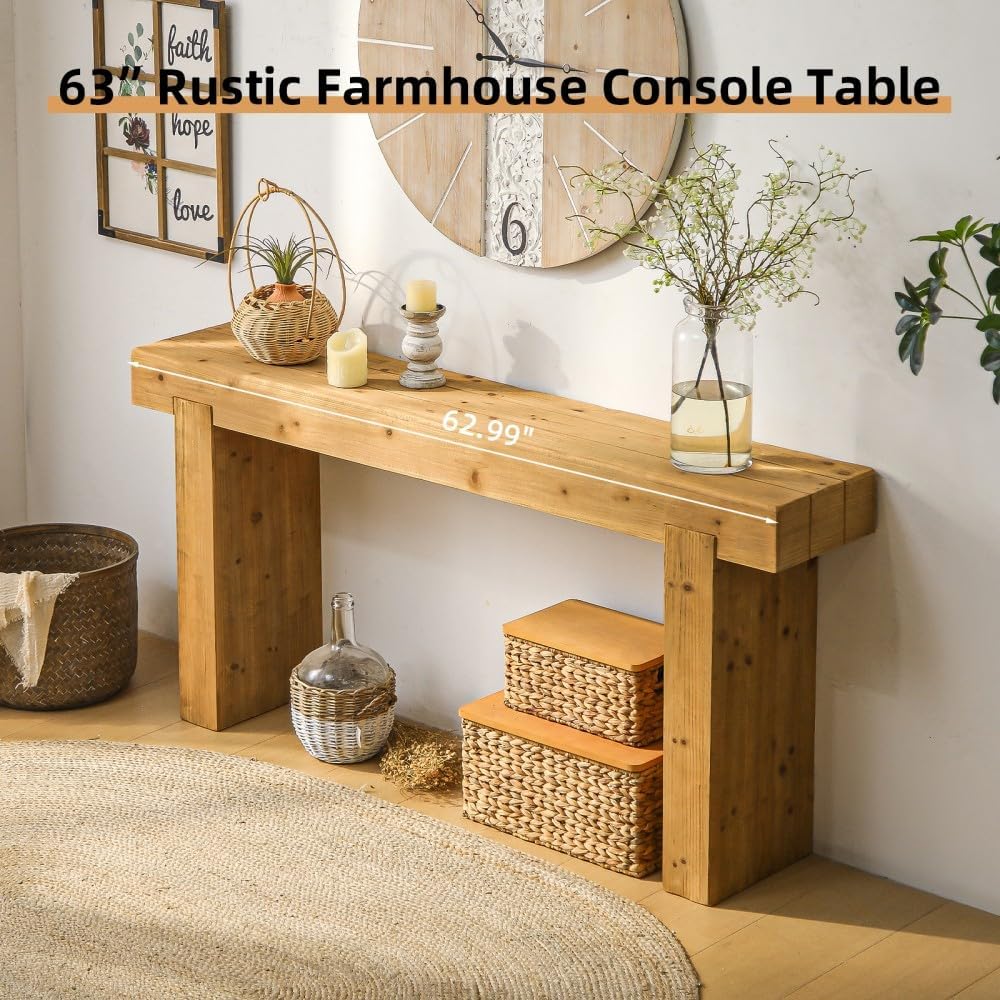 ya 28 10.13 baidi 63 Natural Solid Wood Console Table ¨C Rustic Farmhouse Sofa Table for Entr