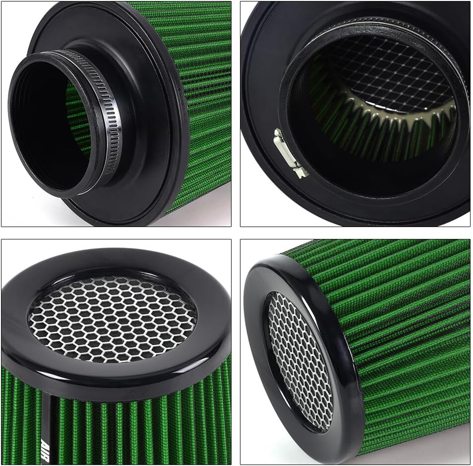 ya 13 9.15 baidi High Flow Inlet Cold Air Intake Cone Replacement Dry Air Filter Green 3 76mm
