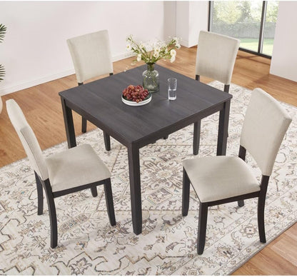ya 28 10.13 baidi Modern Dining Table Set Wooden-5-Piece, 4 Chairs,Antique Black+Beige for Ki