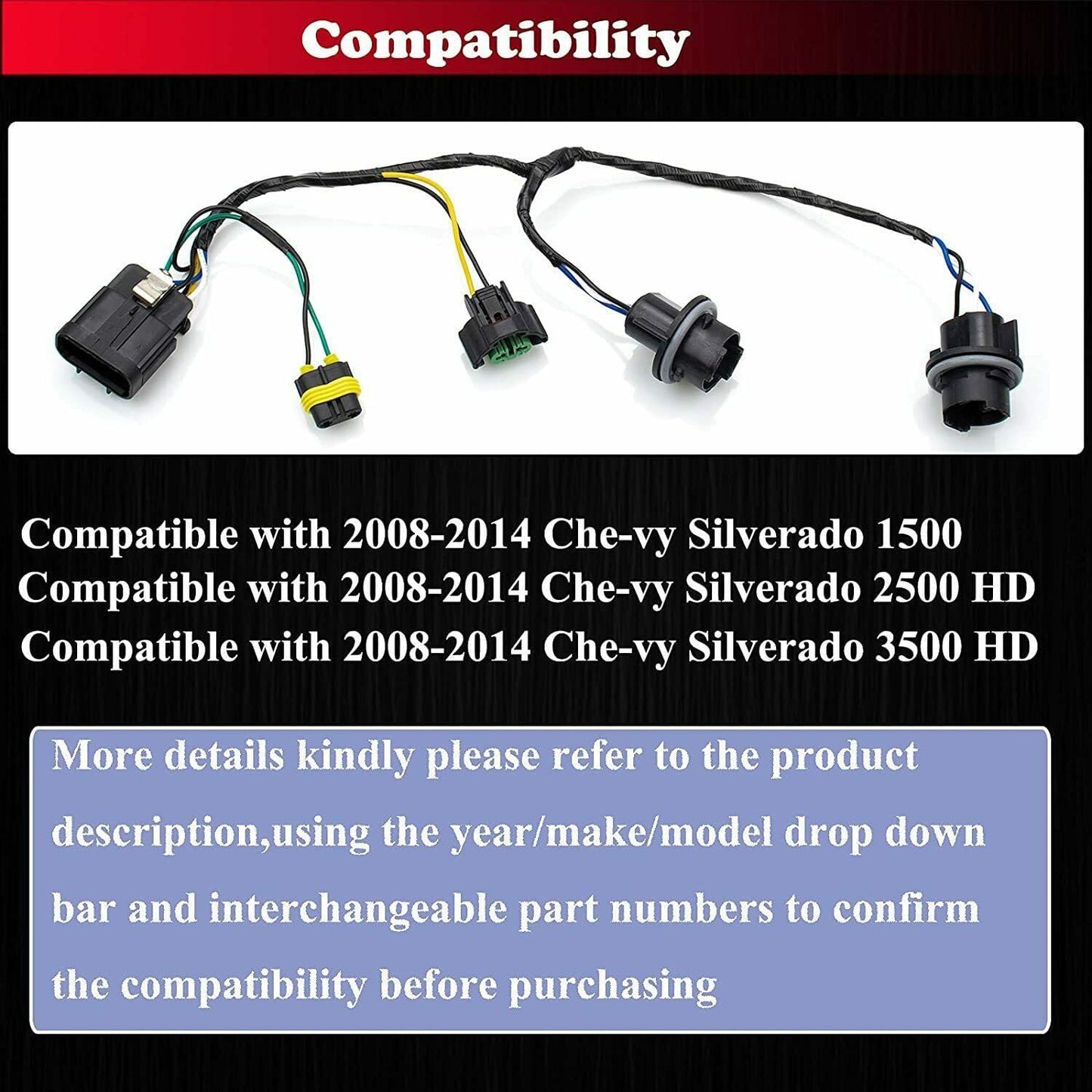 ya 6 8.24 baidi 25962806 Headlight Wiring Harness Fits 2007-13 for Chevrolet for Silverado 2500 HD