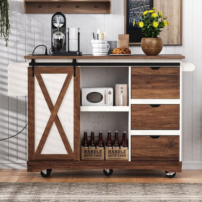 ya 28 10.13 baidi 55.5 Farmhouse Rolling Kitchen Cart Leaf, Spice, White