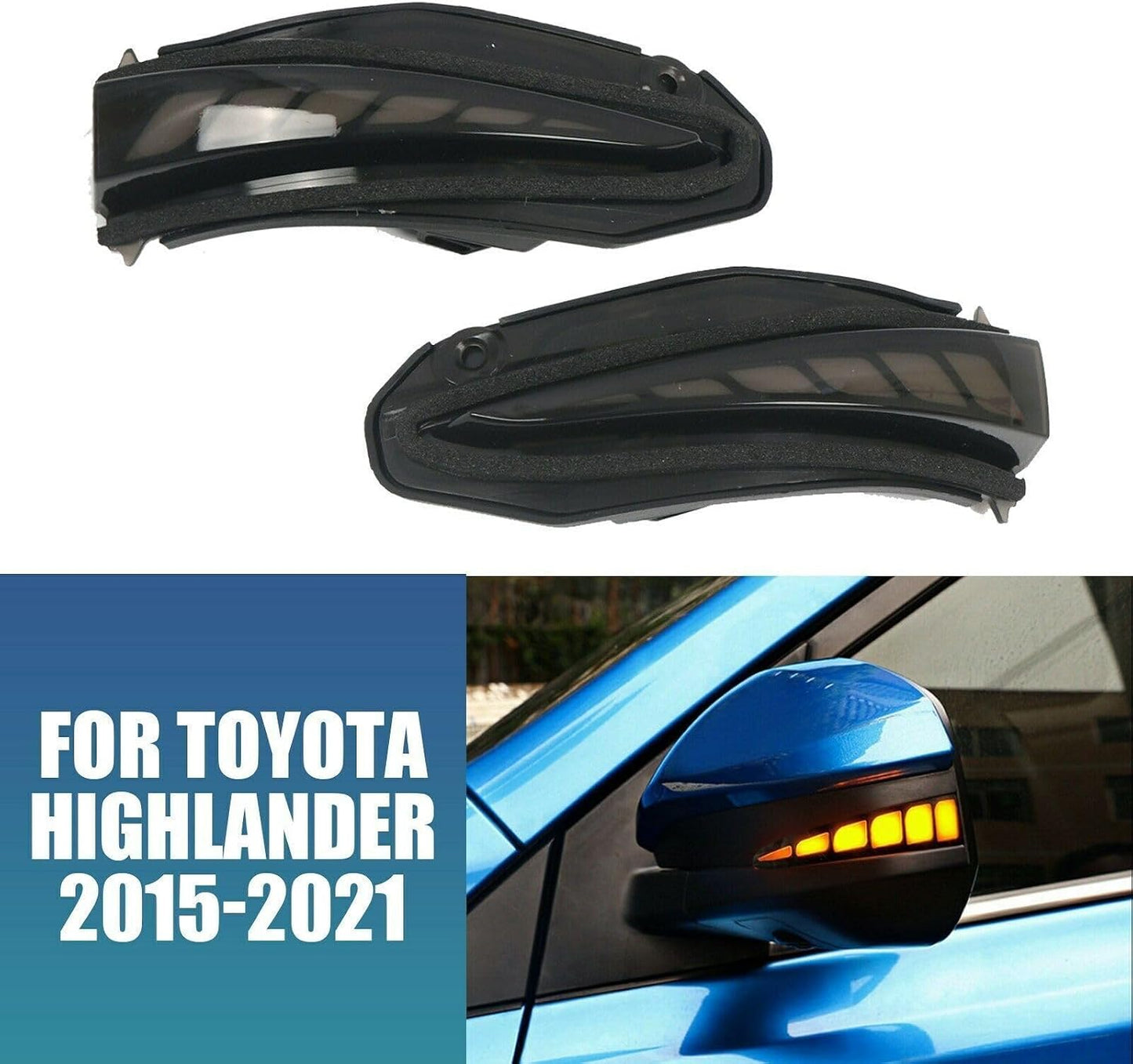 ya 4 8.14 LED Smoked Sequential Side Mirror Turn Signal Lights for 15-19 for Toyota Highlander