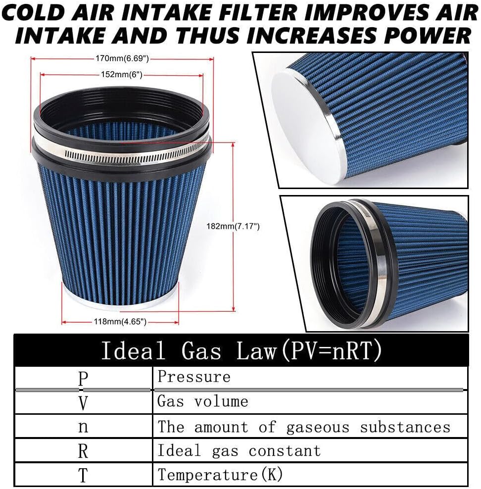 ya 13 9.15 baidi 6 152mm 7in Tall Inlet Truck Air Intake Cone Replacement Dry Blue Air Filter